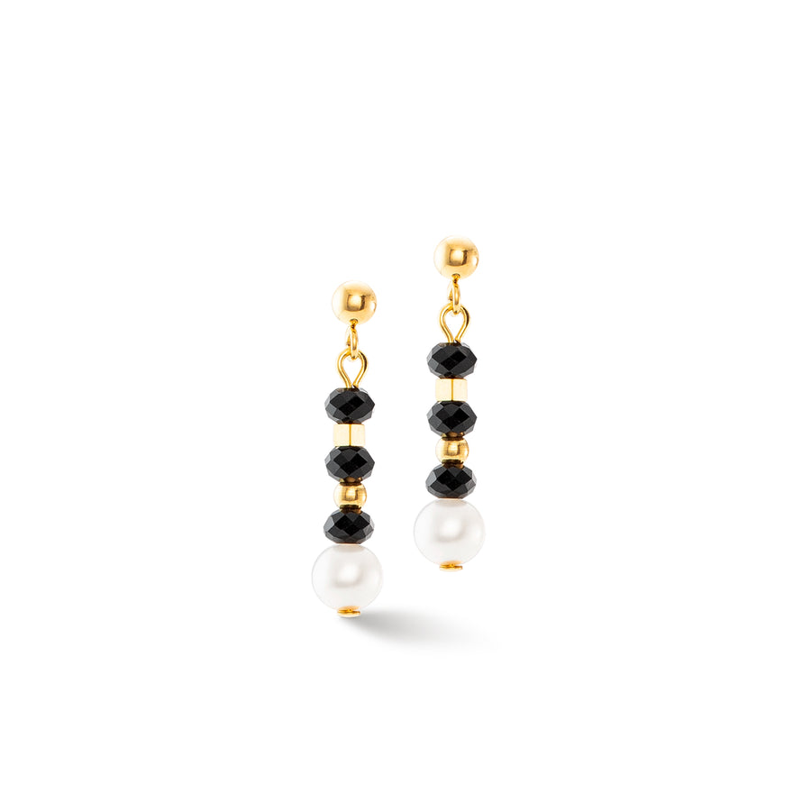 Mystic Pearl Gold-Black Beaded Earrings