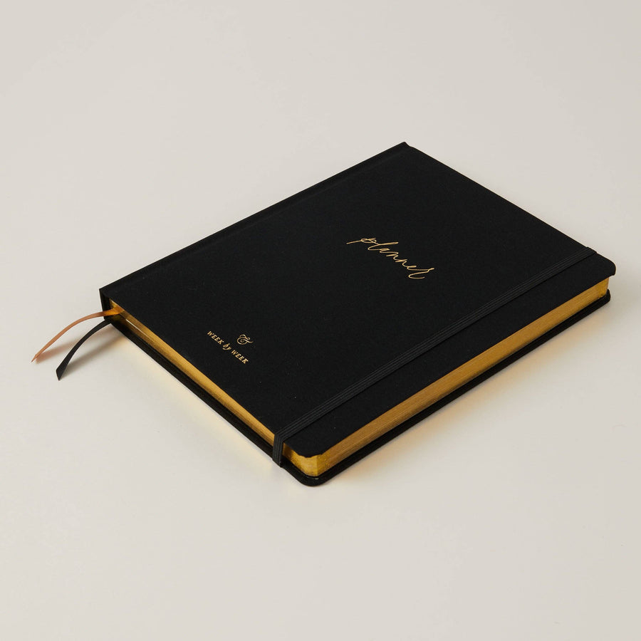 Undated Weekly Planner - Black (Cloth) - gift for her, diary