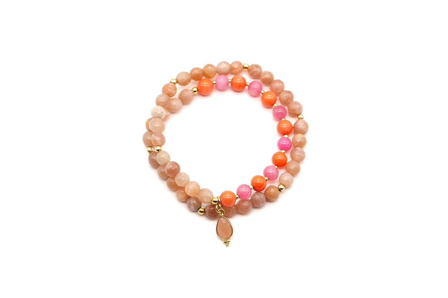 Mala Twin Sunstone Coral Bracelet