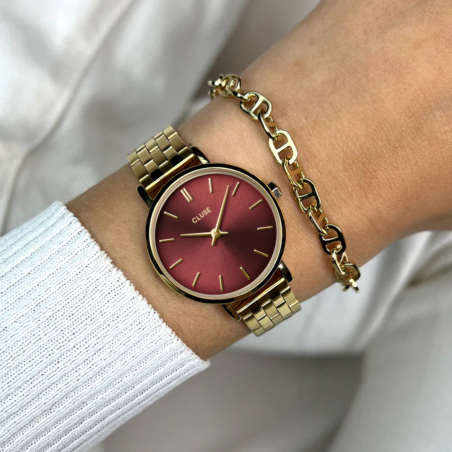 Boho Chic Petite Steel Watch, Dark Cherry, Gold Colour CW10505