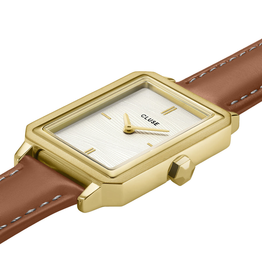 Cluse Fluette Watch Leather Nutshell, Sand Texture White, Gold