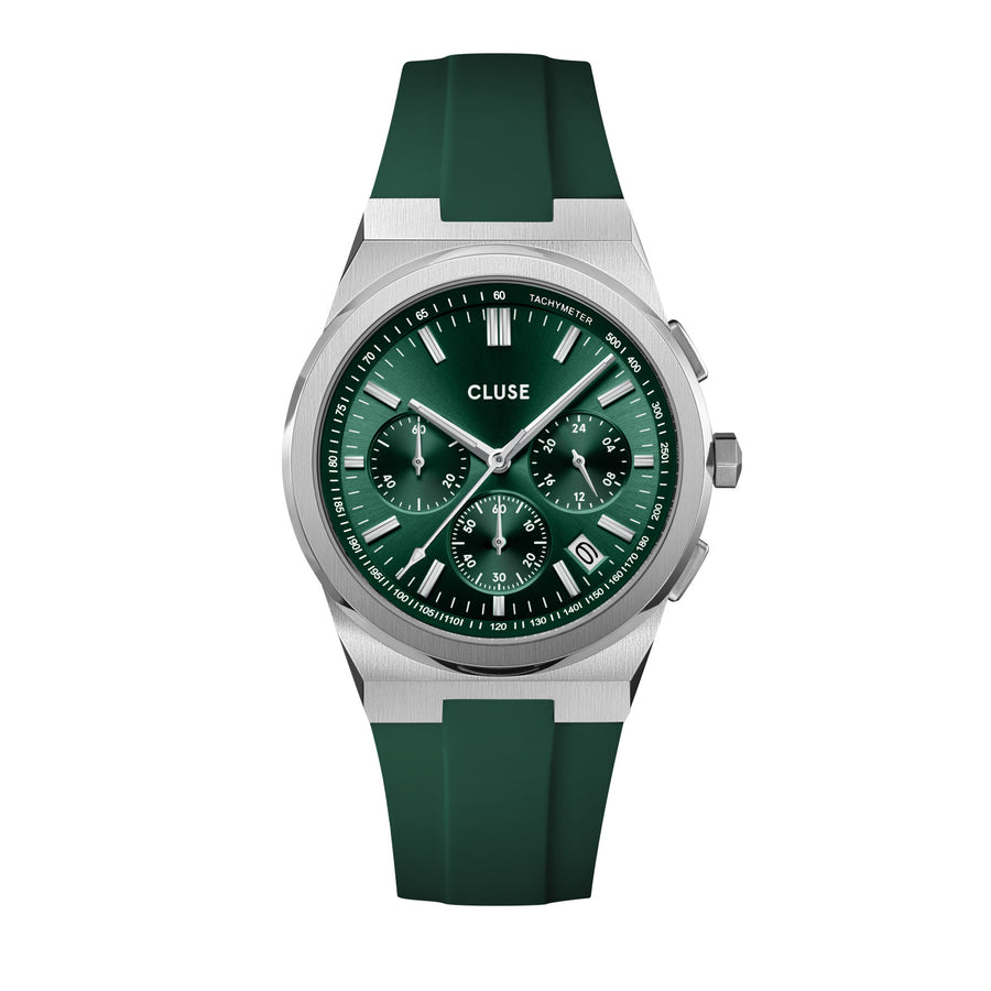 Vigoureux Chrono Watch Silicone Green, Silver Colour CW20808