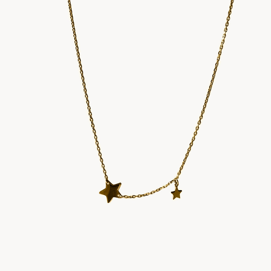 two star necklace; 9ct gold necklace; delicate waterproof jewellery