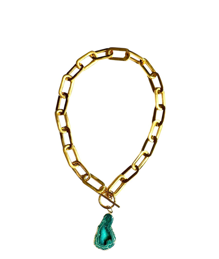 Green Oval Chain T-Bar Necklace