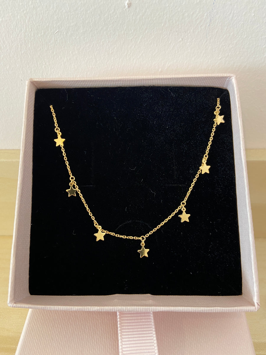 multi-star necklace; 9ct Gold necklace; Delicate jewellery