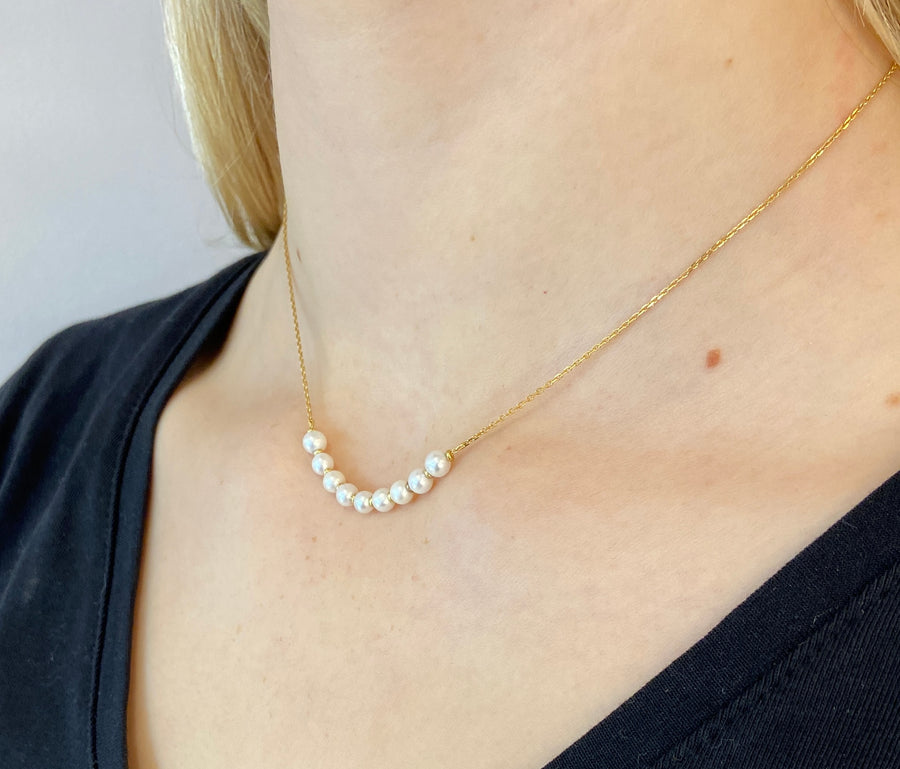 Freshwater Pearl Central Necklace; 9ct Gold; Delicate Necklace 