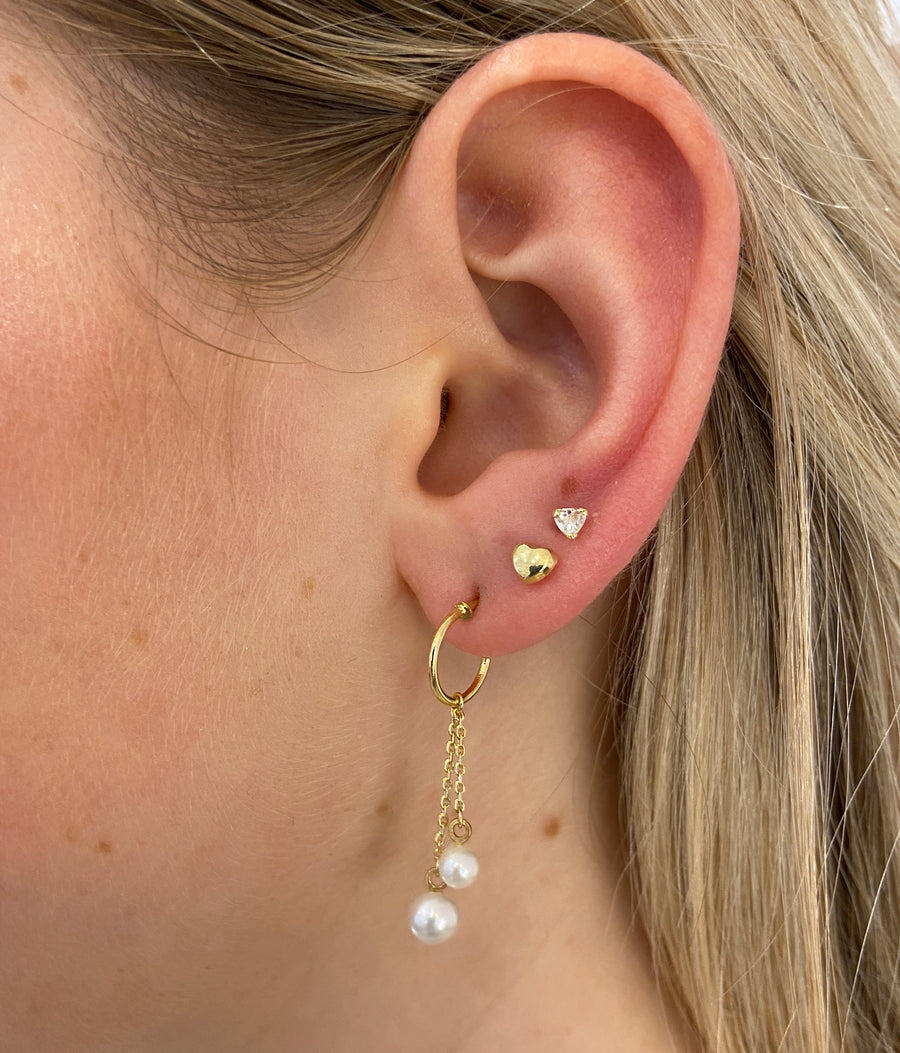 Double chain pearl earrings; 9ct Gold earrings; 