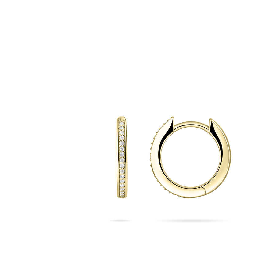 Medium sparkle hoop huggie style earring. 925 Sterling Silver and 18ct Gold Plated.