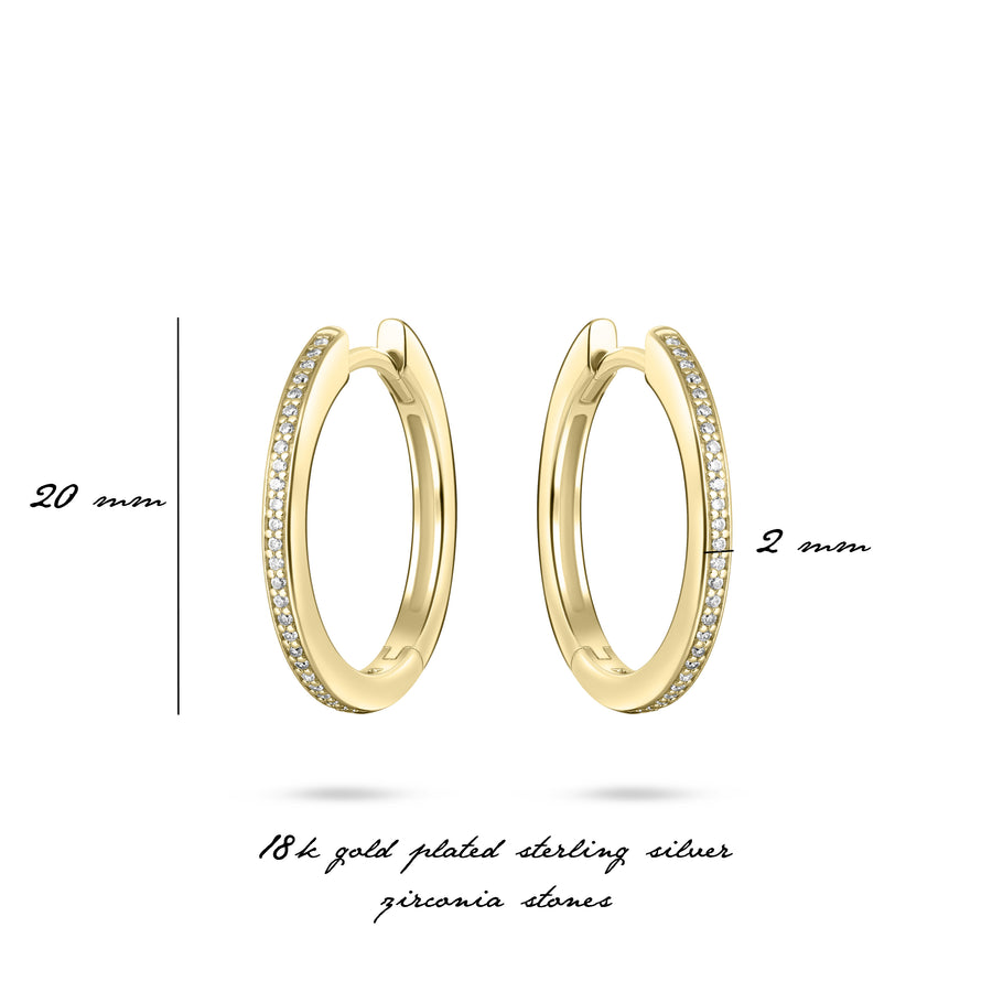 Sparkle CZ Stone Large Hoop Huggie Style Earring. 925 Sterling Silver and 18ct Gold Plated.