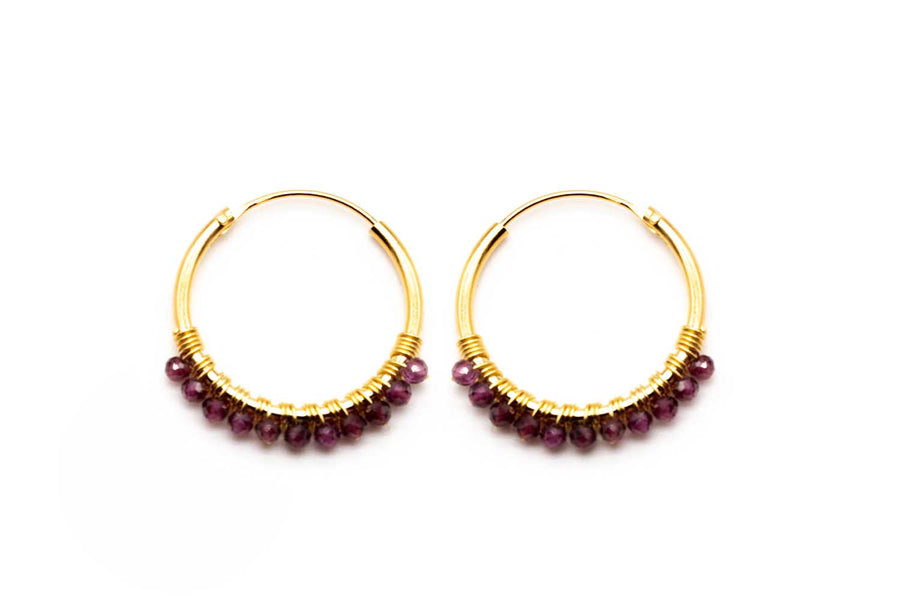 O23 Garnet Hoop Earrings