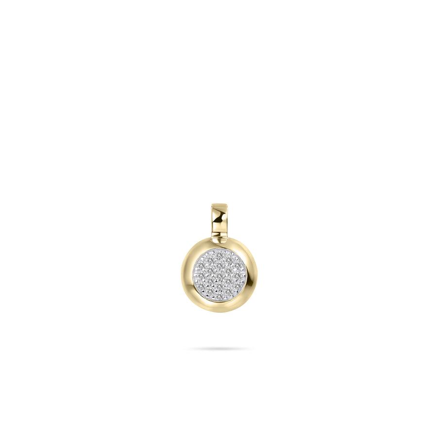 A sparkle circle pendant perfect for curating a unique necklace.&nbsp;  925 Sterling Silver. Yellow Gold Plated Silver. P1086/P1086Y