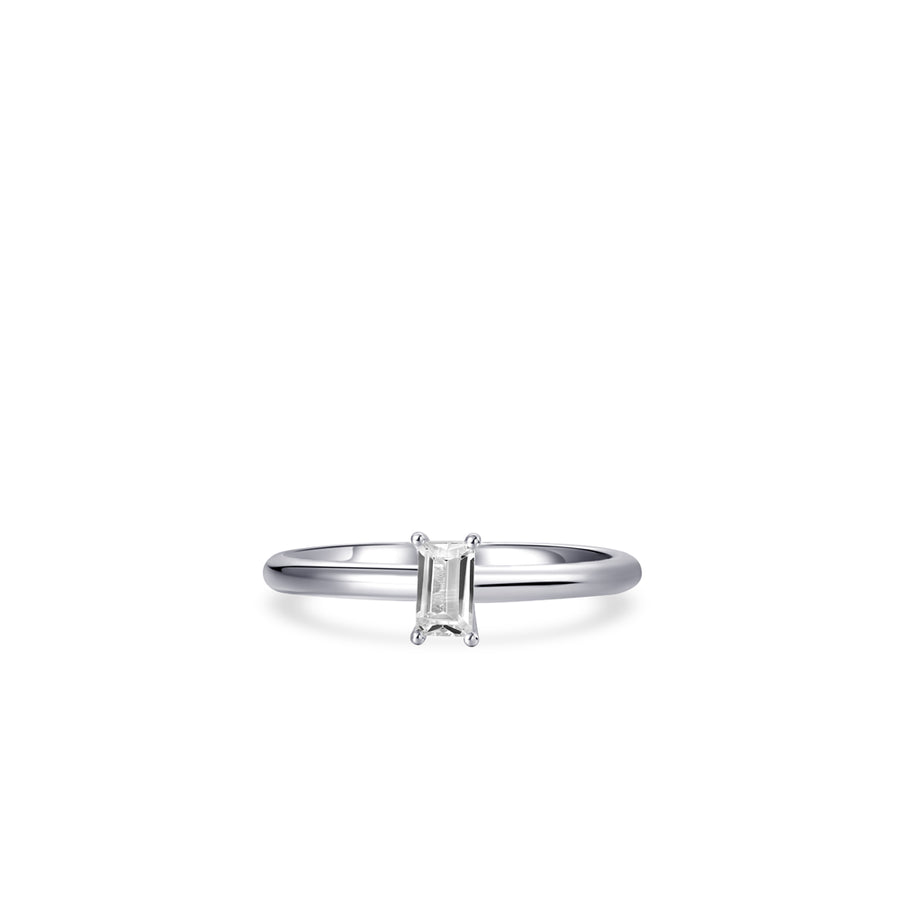 Emerald Cut CZ Stone Sterling Silver Ring. 925 Sterling Silver Ring.