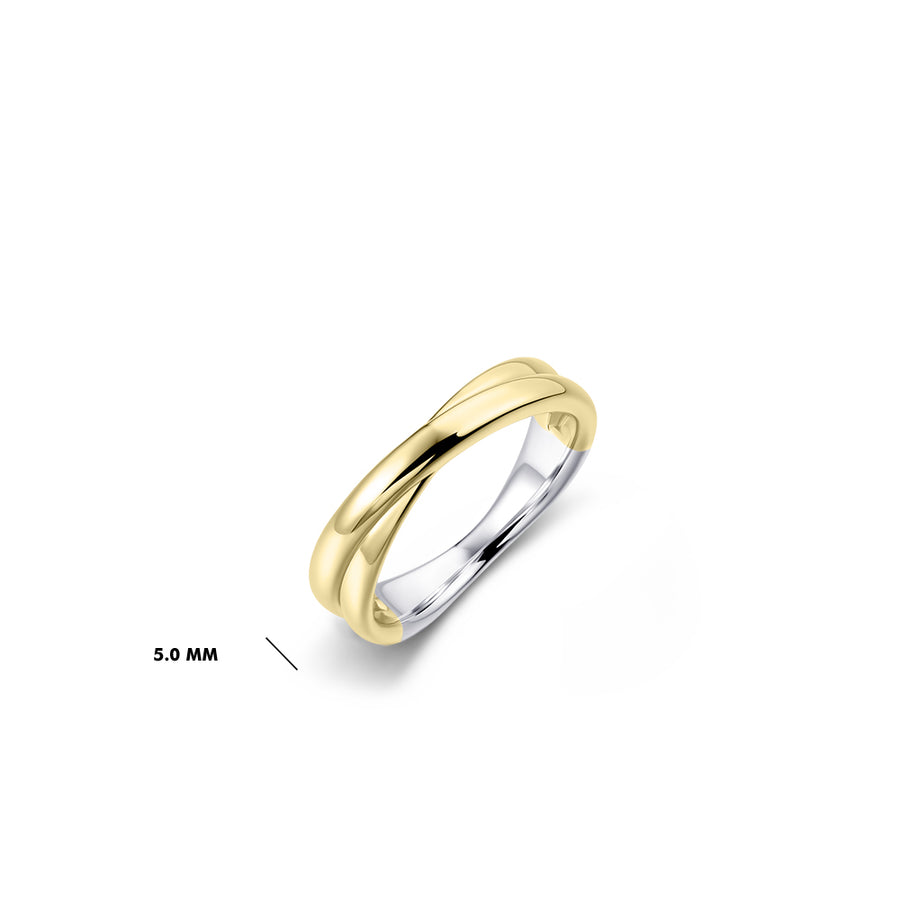 Crossing Bold Bands Gold Ring. 925 Sterling Silver Yellow Gold Plated Ring.