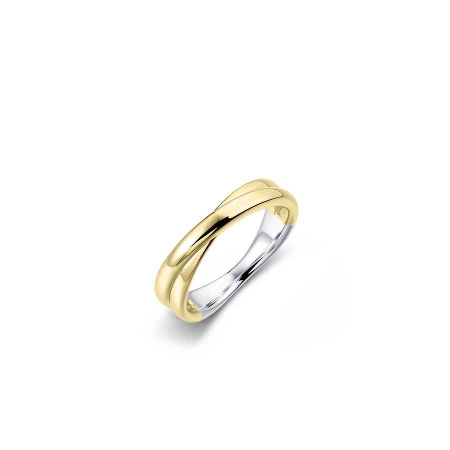 Crossing Bold Bands Gold Ring. 925 Sterling Silver Yellow Gold Plated Ring.