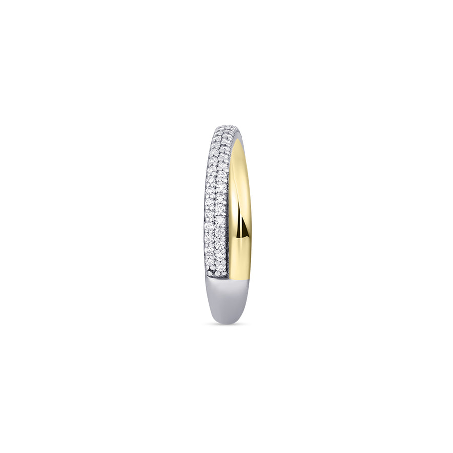 Crossing Mixed Metal Bands Sterling Silver Pave Ring. 925 Sterling Silver Ring and Yellow Gold Plated. Mixed Metal RIng.