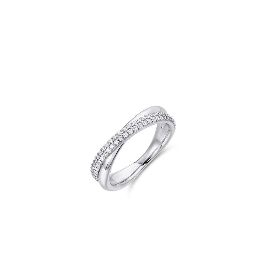 Crossing Bands Sterling Silver Pave Ring. 925 Sterling Silver Ring. 