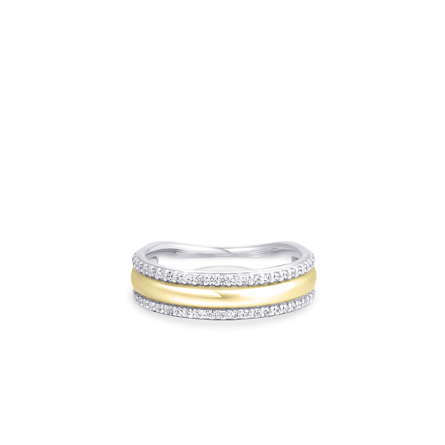 Shimmering Bold Band CZ Stone Ring. 925 Sterling Silver and 18ct Gold Plated