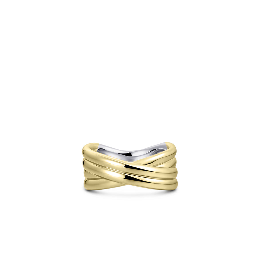 Maxi Crossover Bold Band Ring. 925 Sterling Silver and 18ct Gold Plated. 