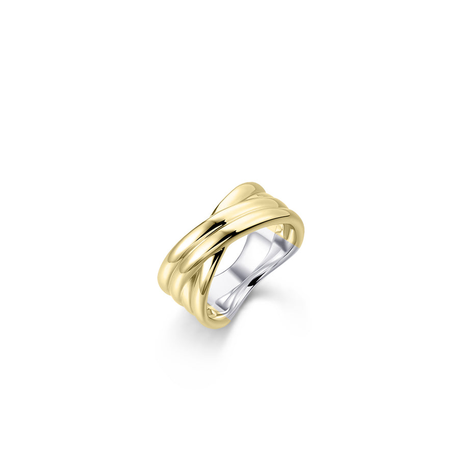 Maxi Crossover Bold Band Ring. 925 Sterling Silver and 18ct Gold Plated. 