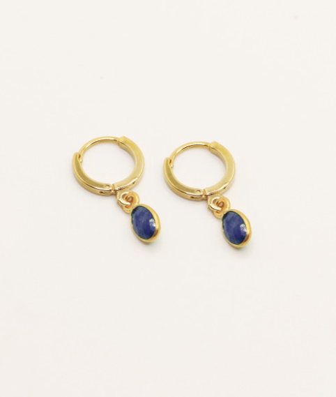 everyday semi precious stone hoop drop earrings. 24k gold plated. 