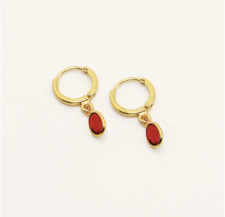 everyday semi precious stone hoop drop earrings. 24k gold plated.