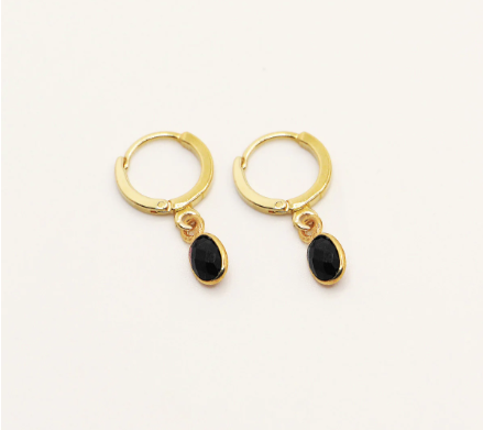 everyday semi precious stone hoop drop earrings. 24k gold plated.