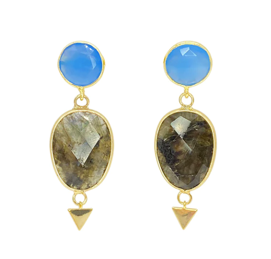 blue multicolour semi-precious stone earrings. handmade jewellery in ireland