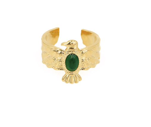 semi precious stone bird ring. 4k gold plated.