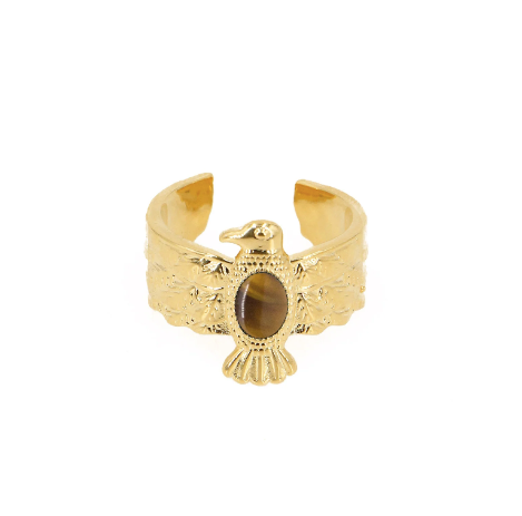 semi precious stone bird ring. 4k gold plated.