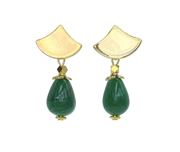 green semi-precious stone beaded earrings. handmade jewellery in ireland