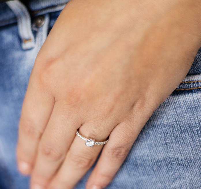 Extra Sparkle Accented Ring. 925 Sterling Silver Solitaire Ring.