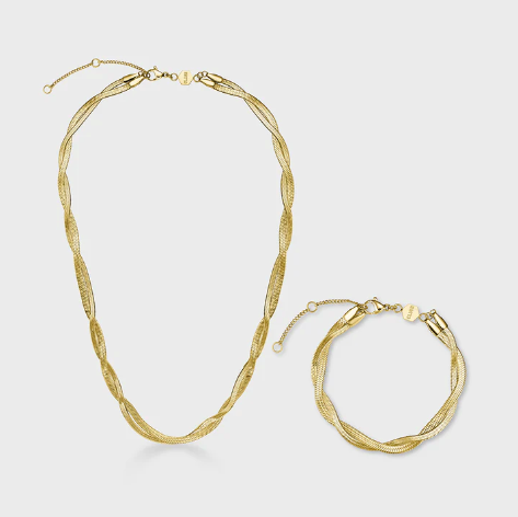 Giftbox Élevé Twisted Snake Bracelet & Necklace, Gold Colour CG13301