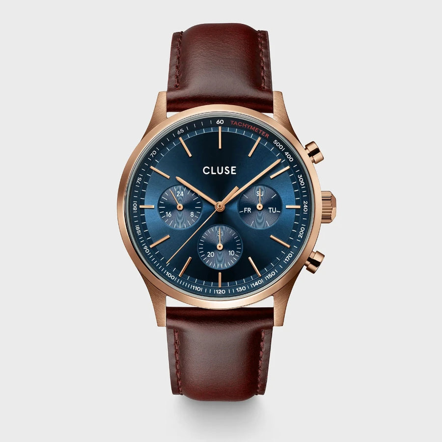 Anthéor Multifunction Watch Leather Blue, Rosé Colour CW21009