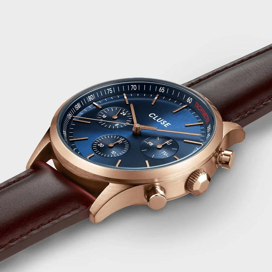 Anthéor Multifunction Watch Leather Blue, Rosé Colour CW21009