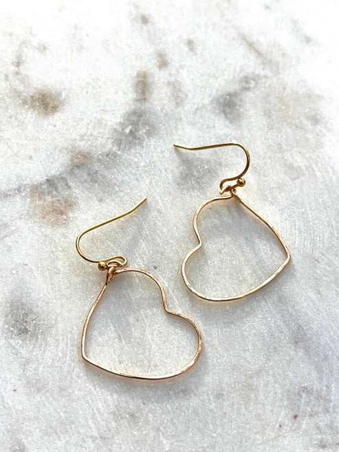 Hammered Heart Drop Earrings