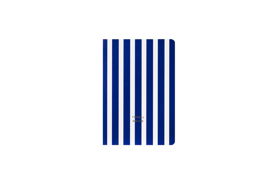 travel notes diary; white and blue travel diary; striped travel notebook 