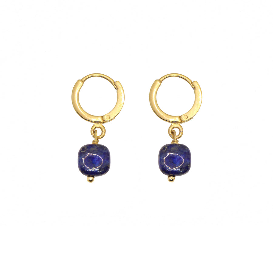 everyday semi precious stone hoop drop earrings. 24k gold plated.