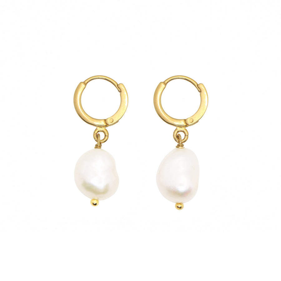 hoop pearl drop earrings. fresh water pearl 24k gold plated